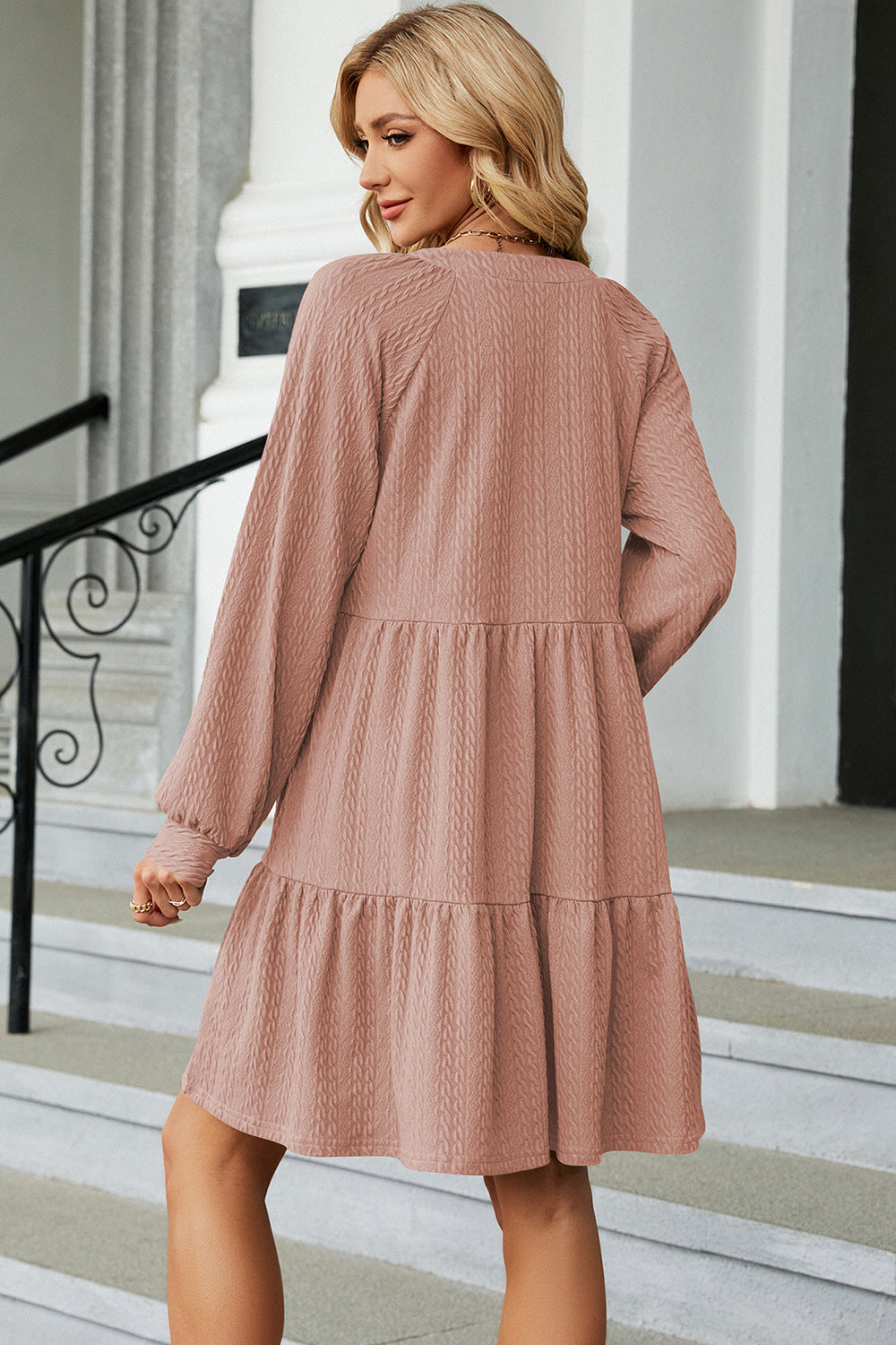 Ruched Notched Long Sleeve Mini Dress - store name